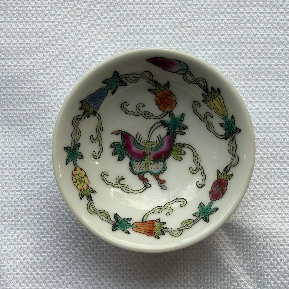 Pair Vintage Chinese Jingdezhen  Soup Spoons+Small Bowl Butterfly Floral Design. - Picture 5 of 11